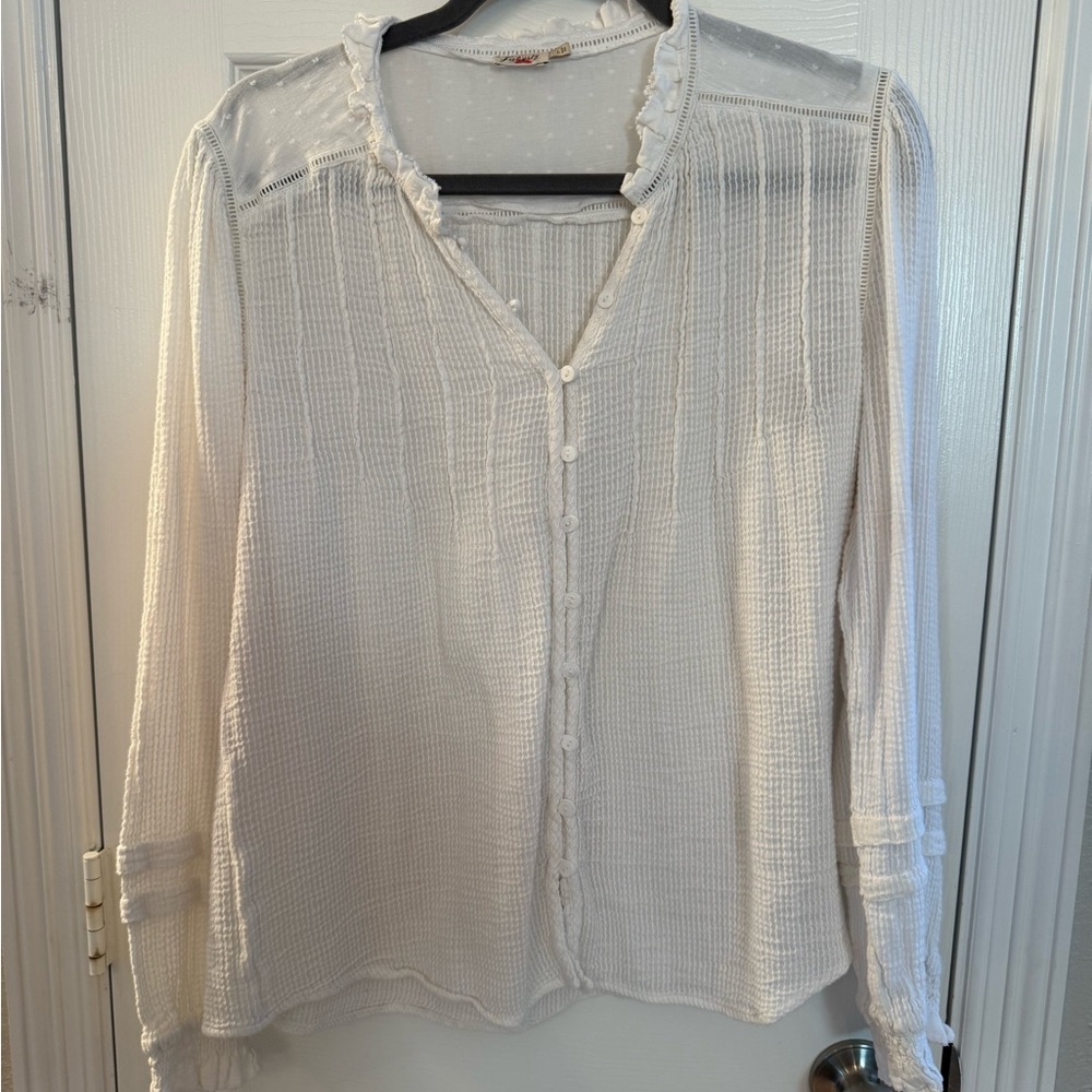 Faherty White Textured Blouse - Size Large